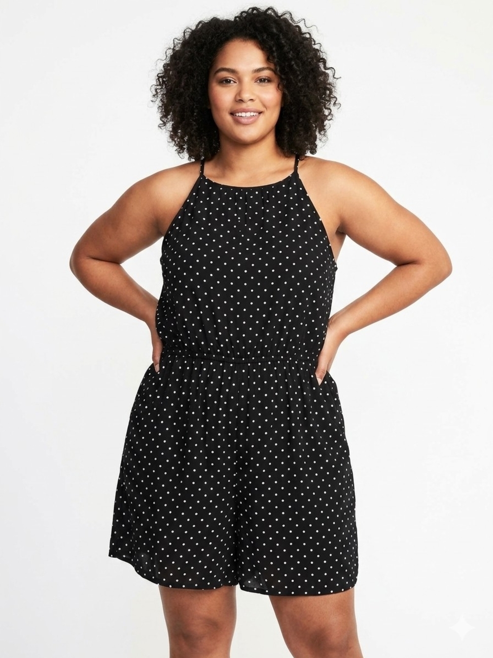 Sz 16 Romper Shorts Old Navy Black and White Polka Dot Halter Plus Size